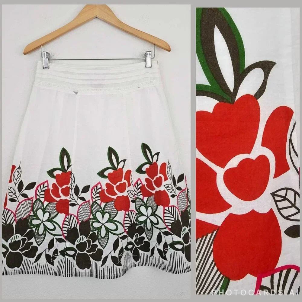 Floral Print Colorful Cotton Skirt Womens Sz S Lined Bohemian Mood Day Nigth